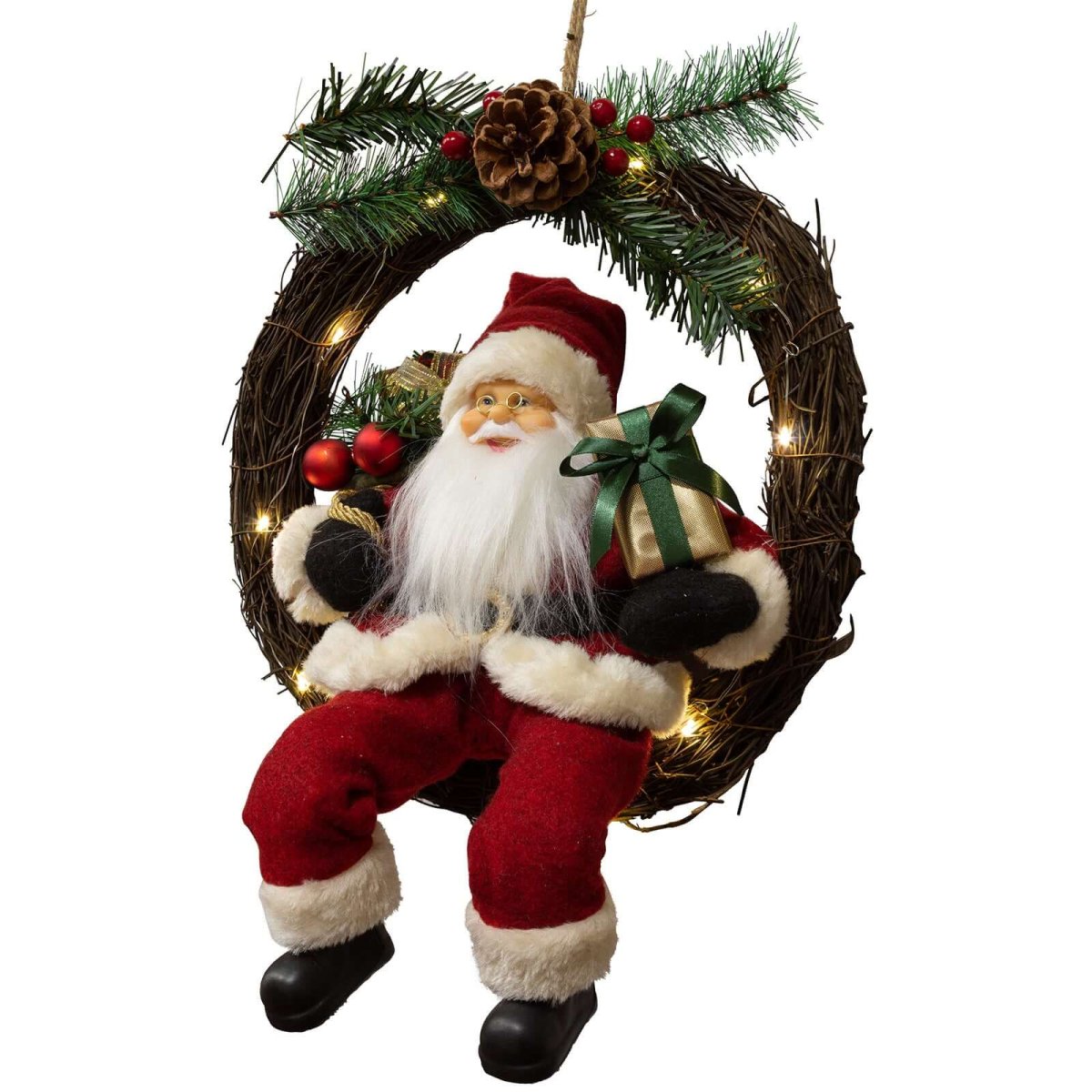 Weihnachtsmann 30cm im Kranz mit LED – Bild 3