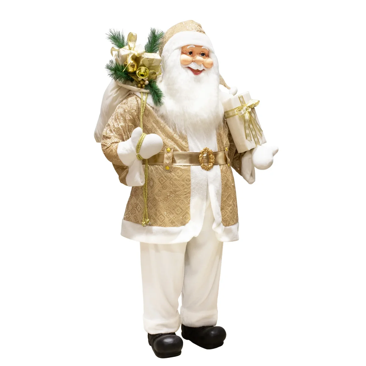 Weihnachtsmann 180cm Elegante Santa Figur in Creme & Gold mit weißem Bart – Bild 5