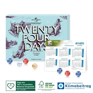 „2 in 1“ Adventskalender Lindt Minis mit Jahresplaner, Inlay aus 100% recyceltem Material
