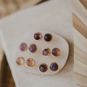 lila Amethyst Edelstein Ohrstecker (6 mm)
