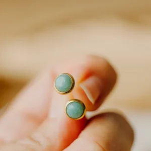 mint farbene Aventurin Edelstein Ohrstecker (6 mm)