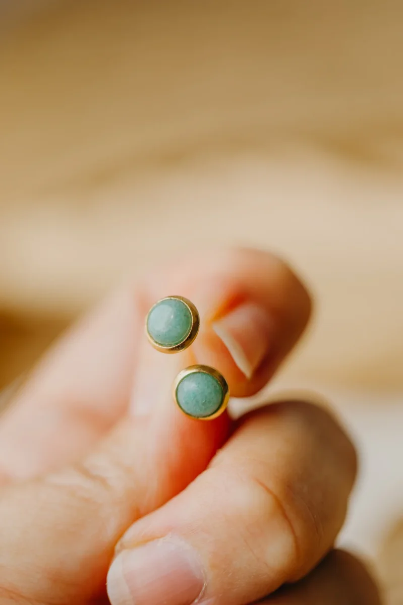 mint farbene Aventurin Edelstein Ohrstecker (6 mm)