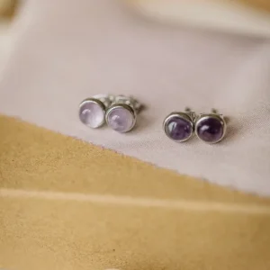 lila Amethyst Edelstein Ohrstecker Silber (6 mm)