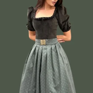 Samtdirndl Mona, mit Puffarm, Rocklänge 70cm