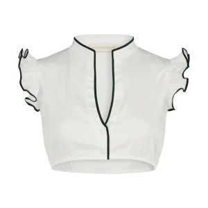 Bluse Hellin weiß mit Samtborte