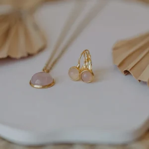 Schmuckset Rosenquarz gold: 6 mm Ohrhänger & 12 mm Halskette