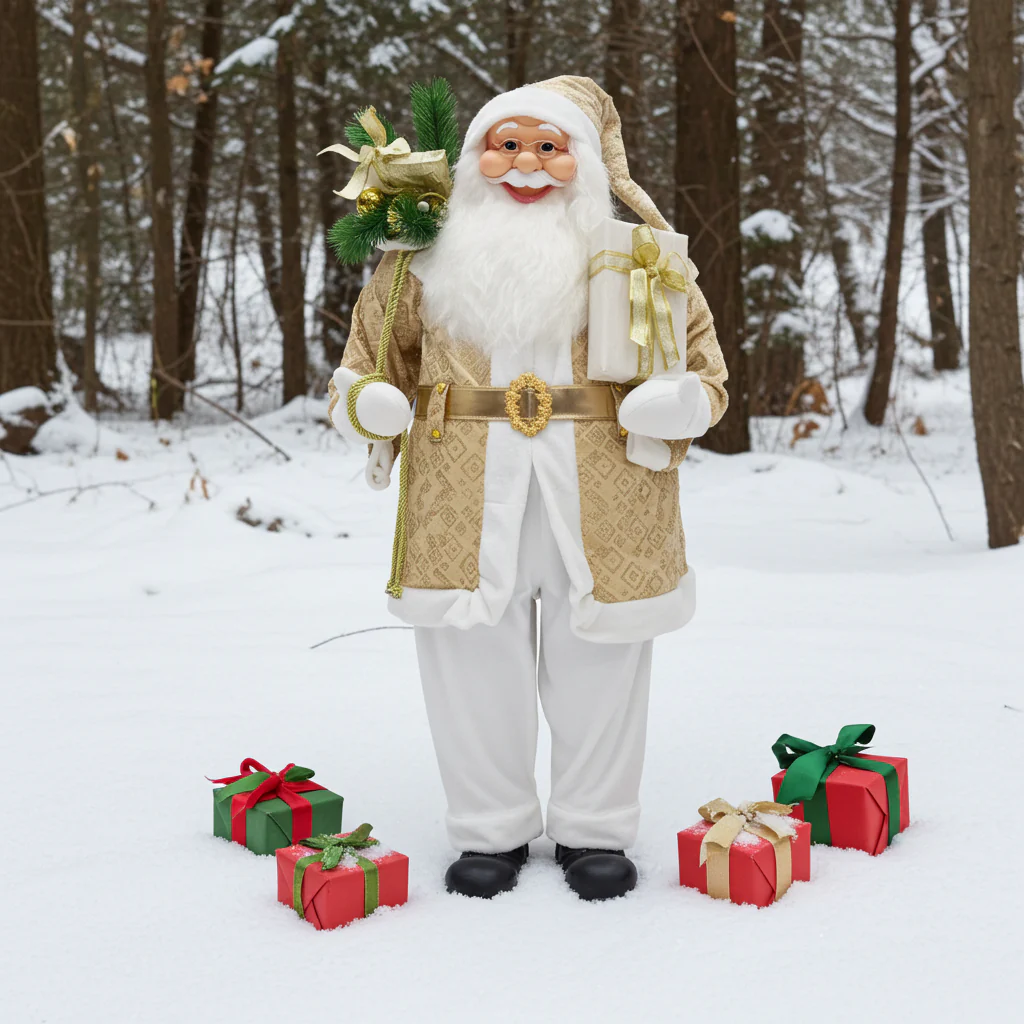 Weihnachtsmann 180cm Elegante Santa Figur in Creme & Gold mit weißem Bart – Bild 2