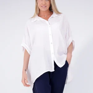 Weite Damenbluse aus 100 % Viskose mit Knopfleiste