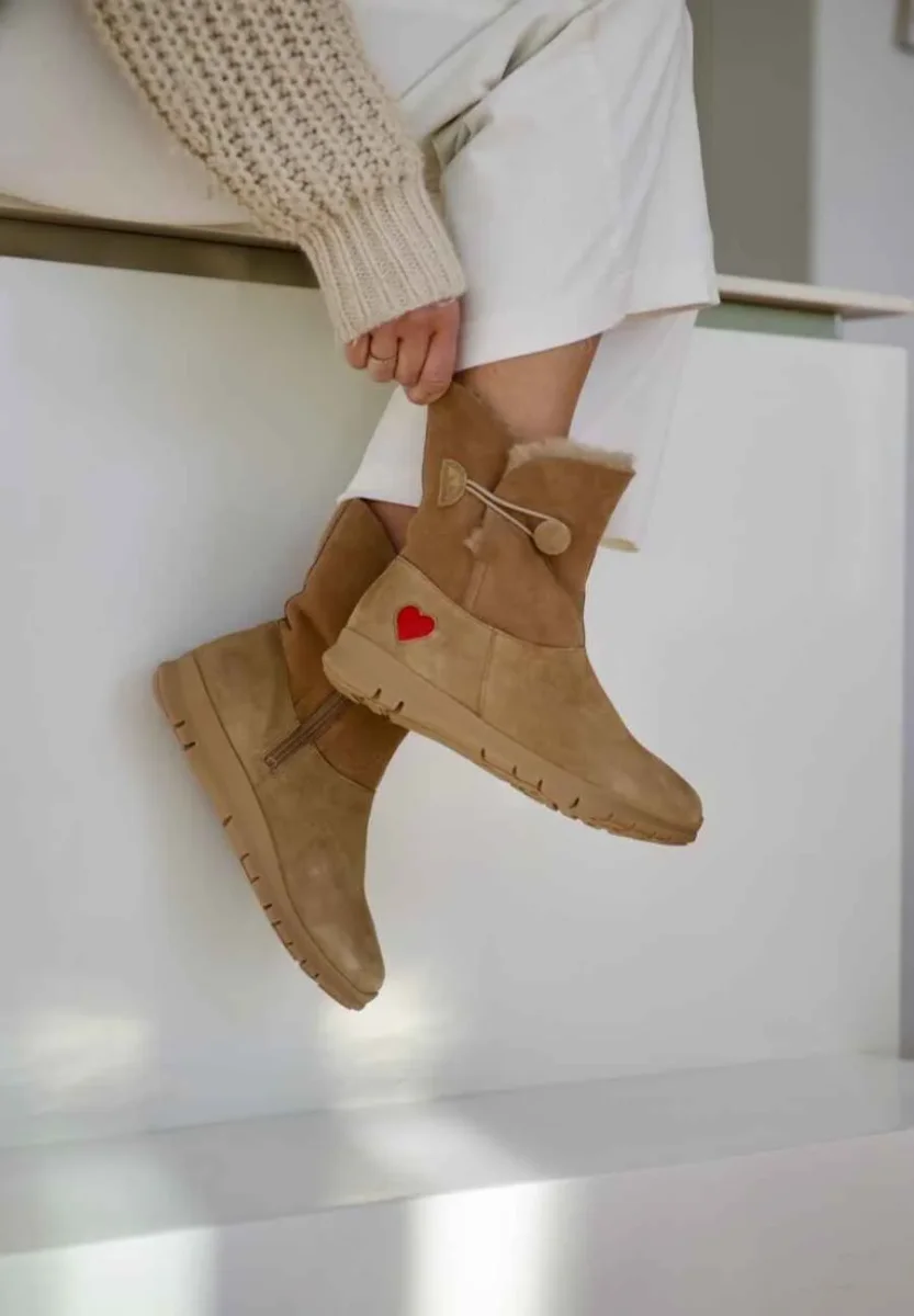 warmer Lammfellstiefel Veloursleder – Bild 3